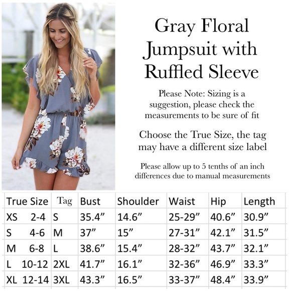 Boho Gray Floral Jumpsuit with Ruffled Sleeve - Picture 10 of 10